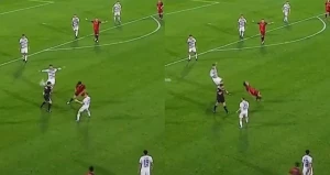 პარედესმა მსაჯის სასტვენის შემდეგ მეტოქეს ბურთი ძლიერად გაარტყა