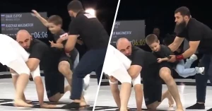 გრეპლინგის შეხვედრის დროს შვილმა მამის დახმარება გადაწყვიტა