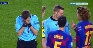 ბარსელონა დორტმუნდის მატჩის დროს მსაჯს ბურთი სახეში ძლიერად მოხვდა (ვიდეო)