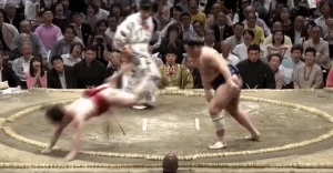 ყველაზე მცირეწონიანი სუმოისტი დოჰიოდან გადააგდეს (ვიდეო)