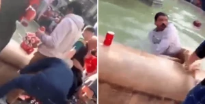 ლივერპულის ფანმა ბარსელონაში ტურისტი ფანტანში ჩააგდო (ვიდეო)