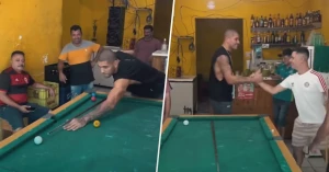 ჩემპიონობის შემდეგ, ალექს პერეირა მშობლიურ უბანში ბილიარდით ერთობა