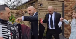 ალექს ვოლკანოვსკი ტრადიციულ მაკედონიურ ცეკვას ასრულებს