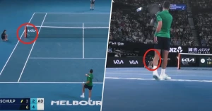 ჯოკოვიჩის დარტყმული ბურთი სანტიმეტრებით აცდა ბურთის მომწოდებელს | VIDEO