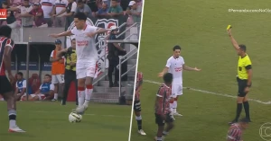 ბრაზილიელმა ფეხბურთელმა ყვითელი ბარათი ცრუ მოძრაობის გამო მიიღო | VIDEO