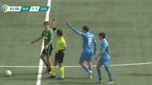 სასუოლოს ფეხბურთელი გაძევების შემდეგ მსაჯს ფიზიკურად შეეხო