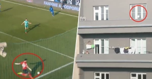 ჩეხმა მეკარემ ბურთი კორპუსის აივანზე შეაგდო | VIDEO